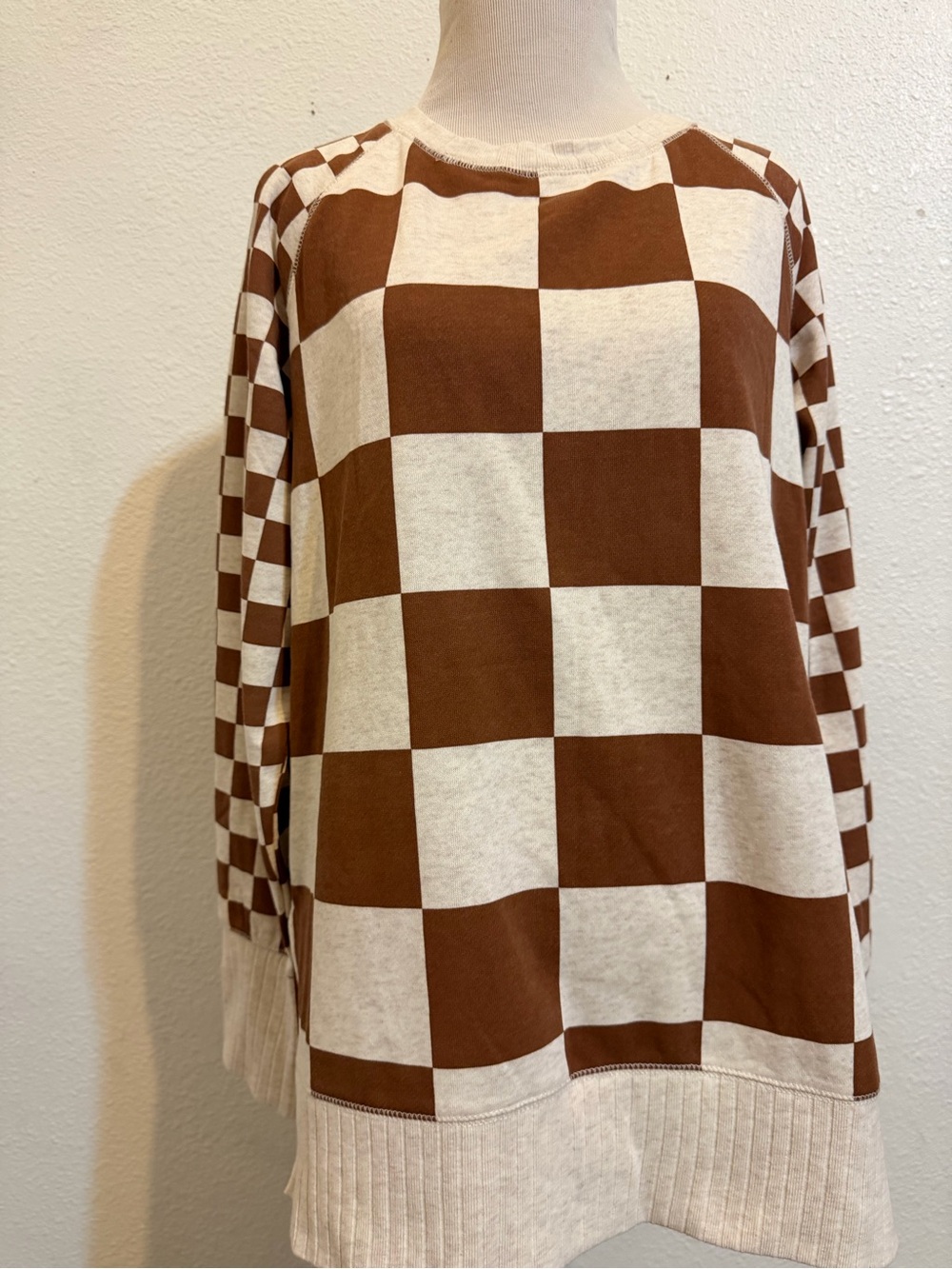 Maurices Brown & Cream Checkerboard Crewneck Sweater